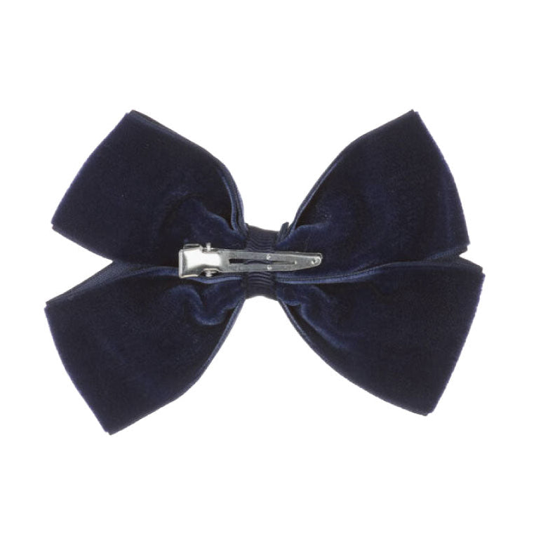 Navy Velvet Bow Hair Clip (11cm)