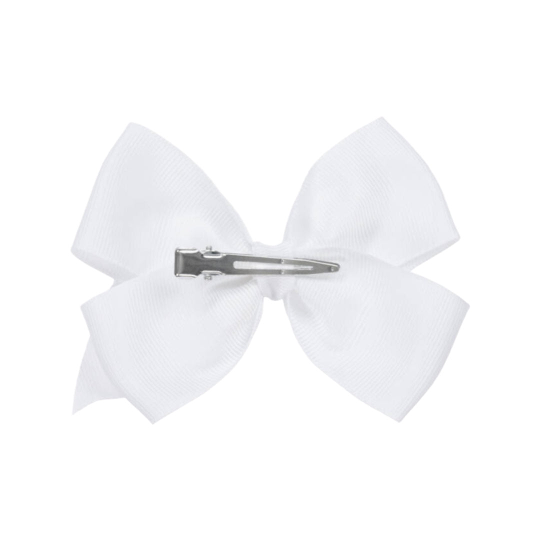 White Grosgrain Hair Bow Hair Clip (10cm)